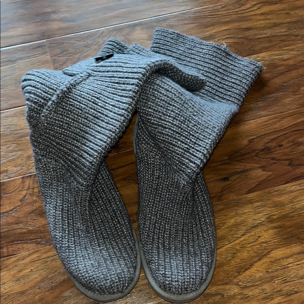 Gray Knit Fold-Over Boots